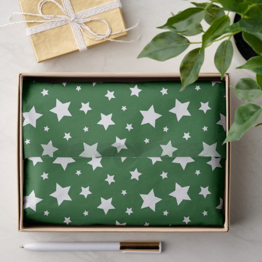 Groene witte sterren kerst tissuepapier (Geschenk)