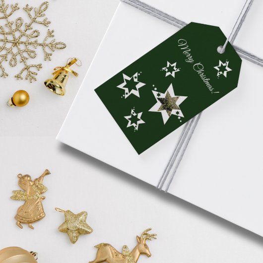 Groene & Witte Sterren Vrolijke Kerstmis Aangepast Cadeaulabel