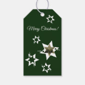 Groene & Witte Sterren Vrolijke Kerstmis Aangepast Cadeaulabel (Voorkant)