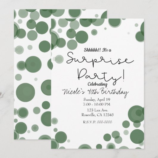 Groene Witte Stippen Bubbel Surprise Feestje Kaart (Voorkant / Achterkant)
