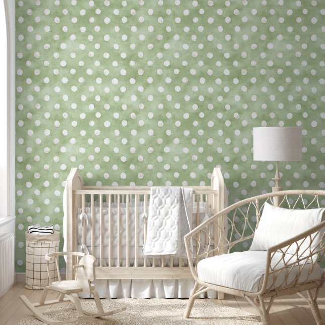 Groene Witte Stippen Strepen Behang (Kinderen)