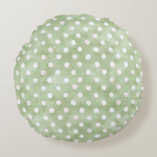 Groene Witte Stippen Strepen Rond Kussen (Voorkant)