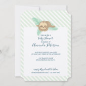 Groene & Witte Streep Baby Sloth Baby shower Kaart (Voorkant)