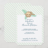Groene & Witte Streep Baby Sloth Baby shower Kaart (Voorkant / Achterkant)