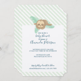 Groene & Witte Streep Baby Sloth Baby shower Kaart