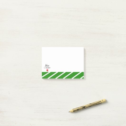Groene Witte Streep Prettig Kerstfeest Post-it® Notes (Op bureau)