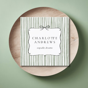 Groene Witte Streep Vintage Strik Vierkante Visitekaartje