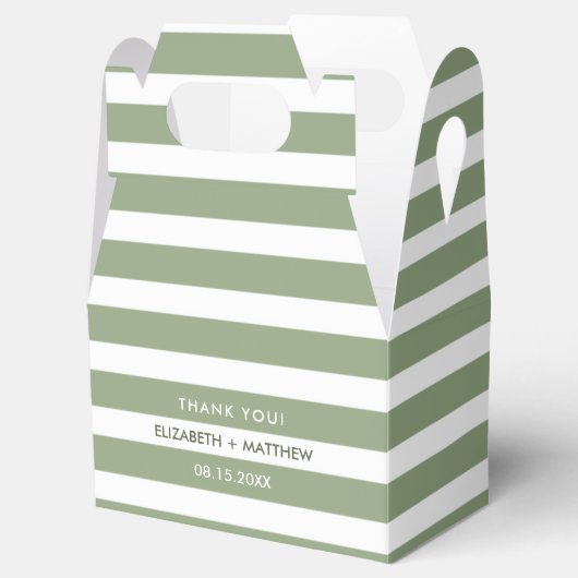 Groene witte strepe patroonbruiloft voor voetballe bedankdoosjes (Geopend)