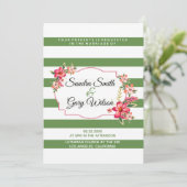 Groene witte strepen en kleurrijke boeket bruiloft kaart (Staand voorkant)