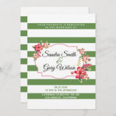 Groene witte strepen en kleurrijke boeket bruiloft kaart (Voorkant / Achterkant)