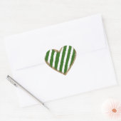 Groene witte strepen glitters hart sticker (Envelop)