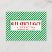 Groene & Witte Strepen Kerstmis Cadeaubon Visitekaartje (Voorkant)