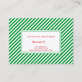 Groene & Witte Strepen Kerstmis Cadeaubon Visitekaartje (Achterkant)