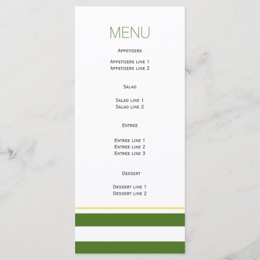 Groene witte strepen klaver Ierse bruiloft menukaa Menu (Achterkant)