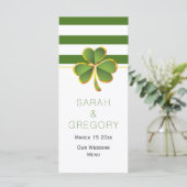 Groene witte strepen klaver Ierse bruiloft menukaa Menu (Staand voorkant)
