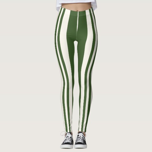 Groene witte strepen leggings (Voorkant)