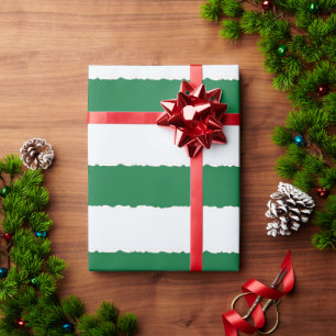 Groene witte strepen Moderne Faux gescheurde Kerst Cadeaupapier