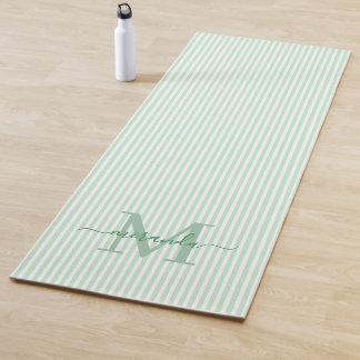 Groene & Witte Strepen Monogram Naam Yogamat