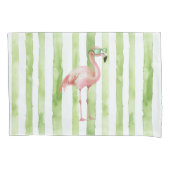 Groene Witte Strepen Roze Flamingo Beach Kussensloop (Voorkant-Links)