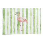 Groene Witte Strepen Roze Flamingo Beach Kussensloop (Voorkant-Rechts)