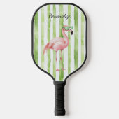 Groene Witte Strepen Roze Flamingo Beach Pickleball Paddle (Voorkant)