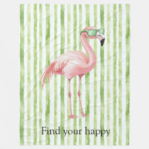 Groene witte strepen roze flamingo fleece deken