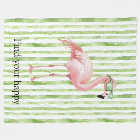 Groene witte strepen roze flamingo fleece deken (Voorkant (Horizontaal))