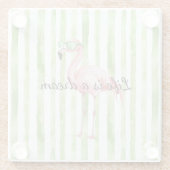 Groene witte strepen roze flamingo glazen onderzetter (Achterkant)