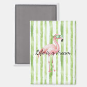 Groene witte strepen roze flamingo magneet (Voorkant / Achterkant)