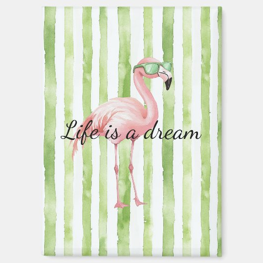 Groene witte strepen roze flamingo magneet (Voorkant)