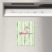Groene witte strepen roze flamingo magneet (Insitu (Vaatwasser))