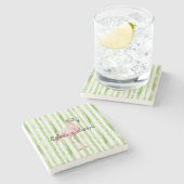 Groene witte strepen roze flamingo stenen onderzetter (Zijkant)