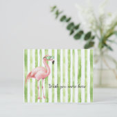 Groene Witte Strepen Roze Flamingo Strand Briefkaart (Staand voorkant)