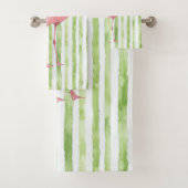 Groene Witte Strepen Roze Flamingo Strand Verjaard Bad Handdoek (Insitu)