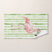 Groene Witte Strepen Roze Flamingo Strand Verjaard Bad Handdoek (Handdoek)
