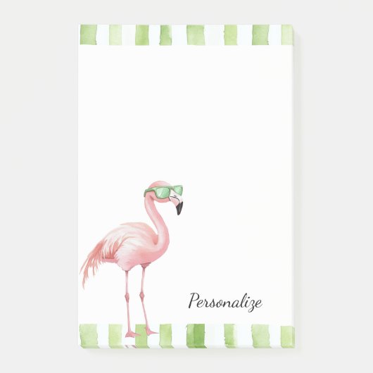 Groene Witte Strepen Roze Flamingo Strand Verjaard Post-it® Notes (Voorkant)