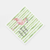 Groene witte strepen roze flamingo verjaardag servet (Hoek)