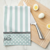 Groene & Witte Strepen Stippen Theedoek (Quarter Fold)