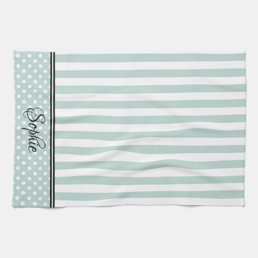 Groene & Witte Strepen Stippen Theedoek (Horizontaal)