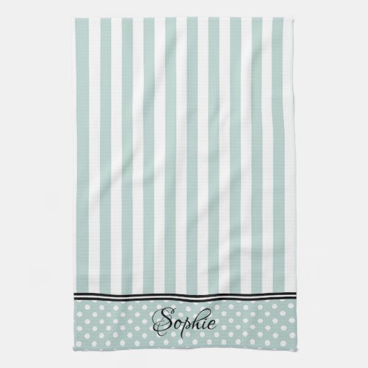 Groene & Witte Strepen Stippen Theedoek (Verticaal)