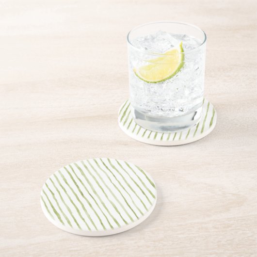 Groene Witte Strepen Zandsteen Onderzetter (Zijkant)