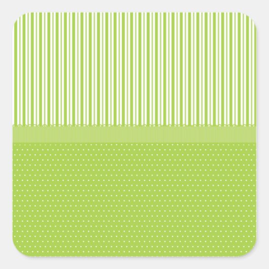 Groene Witte Stripes Polka Dots met een lint Vierkante Sticker (Voorkant)