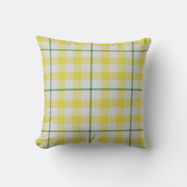 Groene witte tartan gevlekte gele villa kussen (Voorkant)