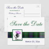 Groene, witte Tartan Thistle Save the Date Briefka Aankondigingskaart (Voorkant / Achterkant)