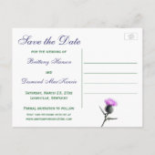 Groene, witte Tartan Thistle Save the Date Briefka Aankondigingskaart (Achterkant)