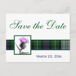 Groene, witte Tartan Thistle Save the Date Briefka Aankondigingskaart