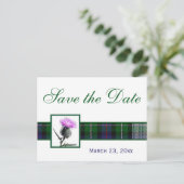 Groene, witte Tartan Thistle Save the Date Briefka Aankondigingskaart (Staand voorkant)
