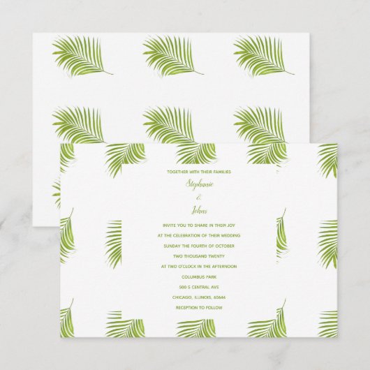 Groene Witte Tropische Palm Bladeren Patronen Huwe Kaart (Voorkant / Achterkant)