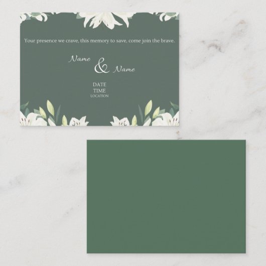 Groene & Witte Trouw Uitnodigingskaart Informatiekaartje (Voorkant / Achterkant)