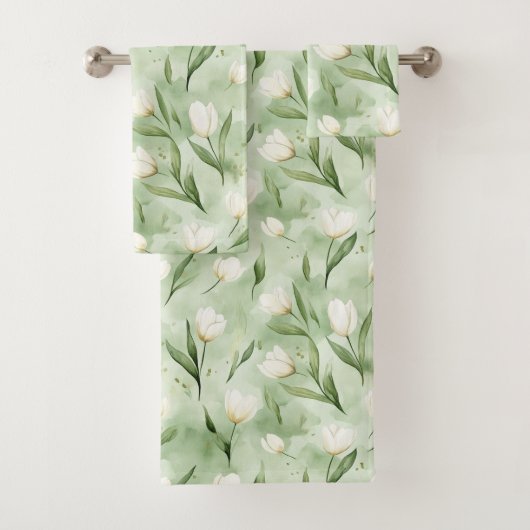 Groene Witte Tulp Bloemen Bruidsdouche Bad Handdoek (Insitu)